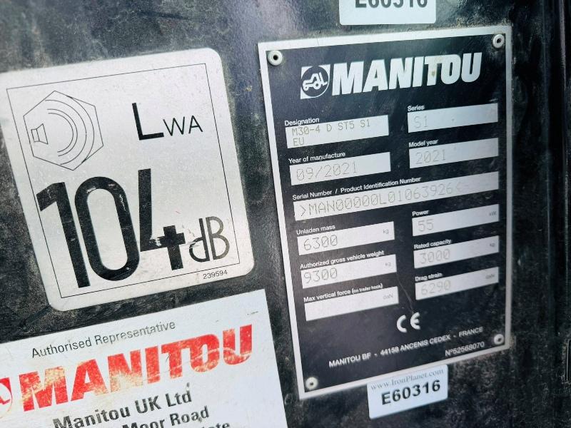 MANITOU M30-4 FORKLIFT*C/W PICK UP HITCH*YEAR 2021*1638 HOURS*VIDEO*