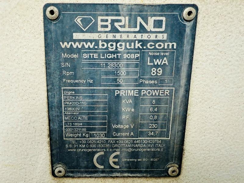 BRUNO GENERATORS SITE LIGHT 908P *8 KVA GENERATOR*VIDEO*