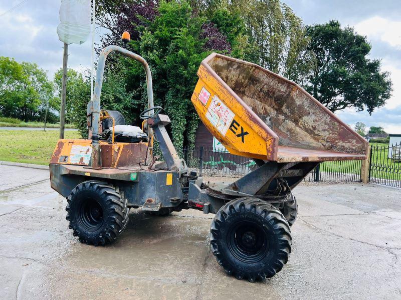 TEREX 3000 4WD SWIVEL TIP DUMPER C/W ROLE BAR & KUBOTA ENGINE *VIDEO*
