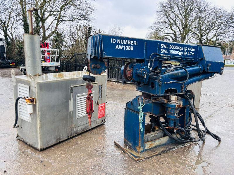 STATIC MARINE CRANE *C/W* PERKINS POWER PACK* OIL & DIESEL TANK*VIDEO*