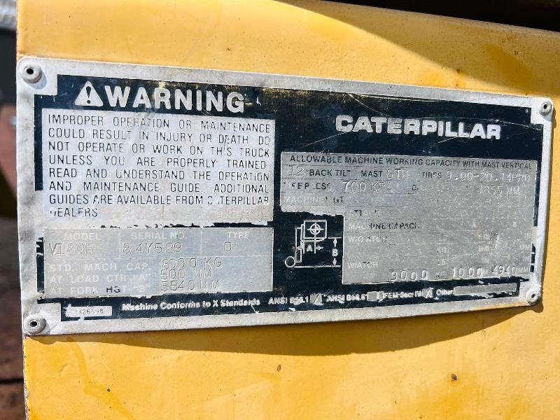 CATERPILLAR V180B DIESEL FORKLIFT C/W 2 STAGE MAST *VIDEO*