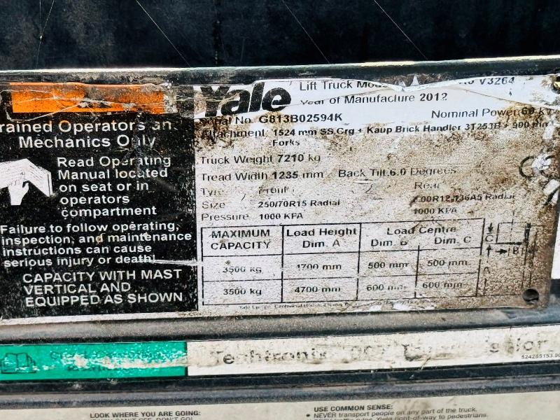 YALE GDP45SVX5 FORKLIFT*C/W SIDESHIFT*YEAR 2012*VIDEO*