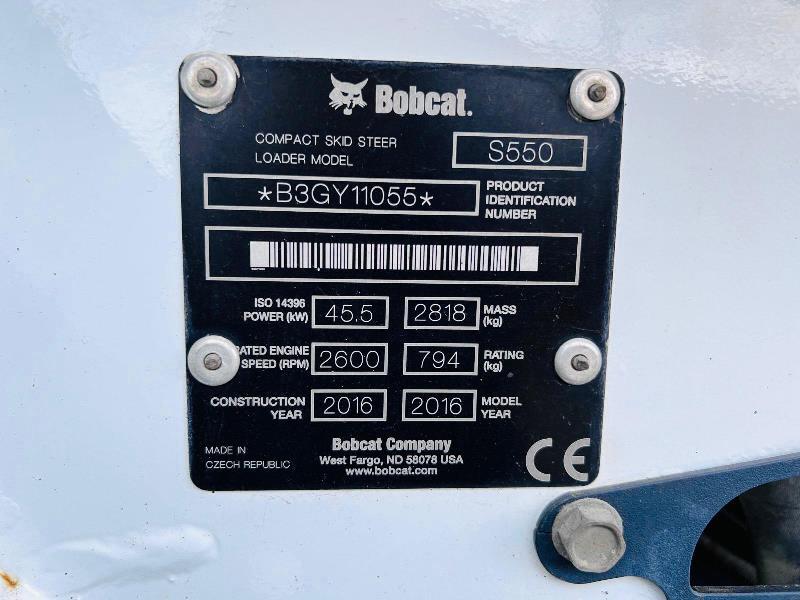 BOBCAT S550 4WD SKIDSTEER *YEAR 2016, 3974 HOURS* C/W BUCKET *VIDEO*