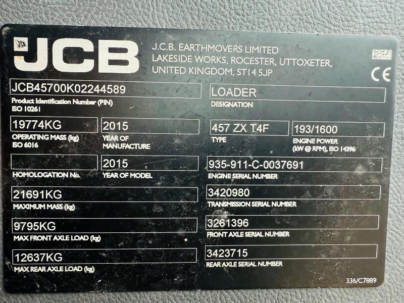 JCB 457 LOADING SHOVEL*C/W BUCKET*YEAR 2015*VIDEO*