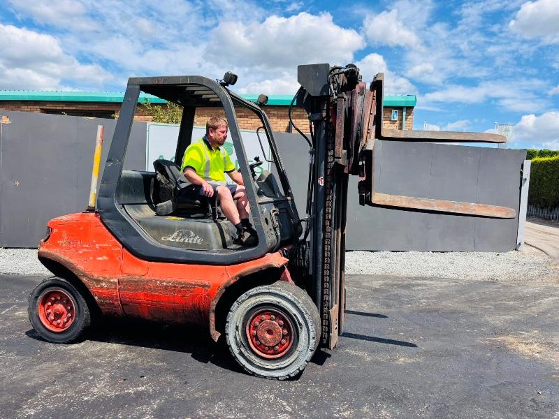 LINDE H45D 3 STAGE MAST FORKLIFT*C/W ROTATING PALLET TINES*VIDEO*