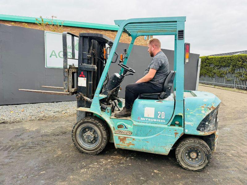 MITSUBISHI FD20K CONTAINER SPEC FORKLIFT*C/W PALLET TINES*VIDEO*