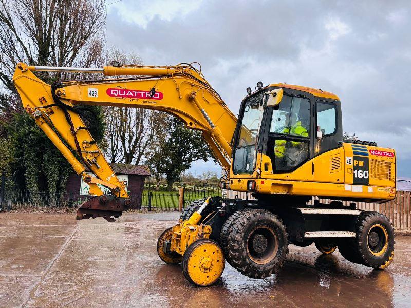 KOMATSU PW160ES-7K 4WD WHEELED EXCAVATOR C/W QUICK HITCH & RAILWAY GEAR *VIDEO*
