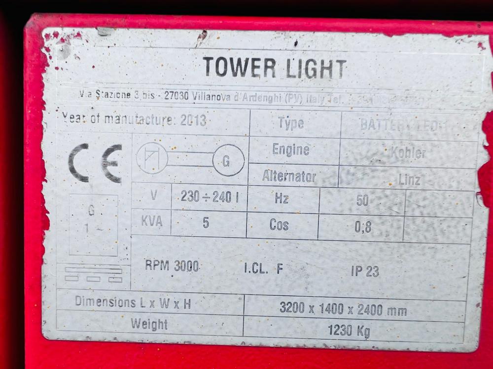 VT1 TOWABLE LIGHTING TOWER * YEAR 2013 * C/W LED LIGHTS 