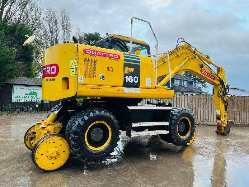 KOMATSU PW160ES-7K 4WD WHEELED EXCAVATOR C/W QUICK HITCH & RAILWAY GEAR *VIDEO*
