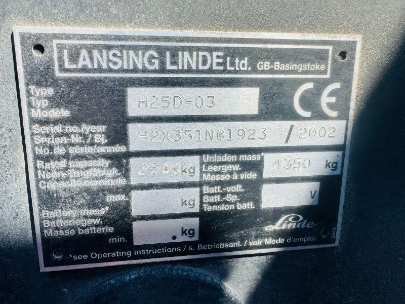 LINDE H25D-03 CONTAINER SPEC FORKLIFT*ONLY 3798 HOURS*VIDEO*