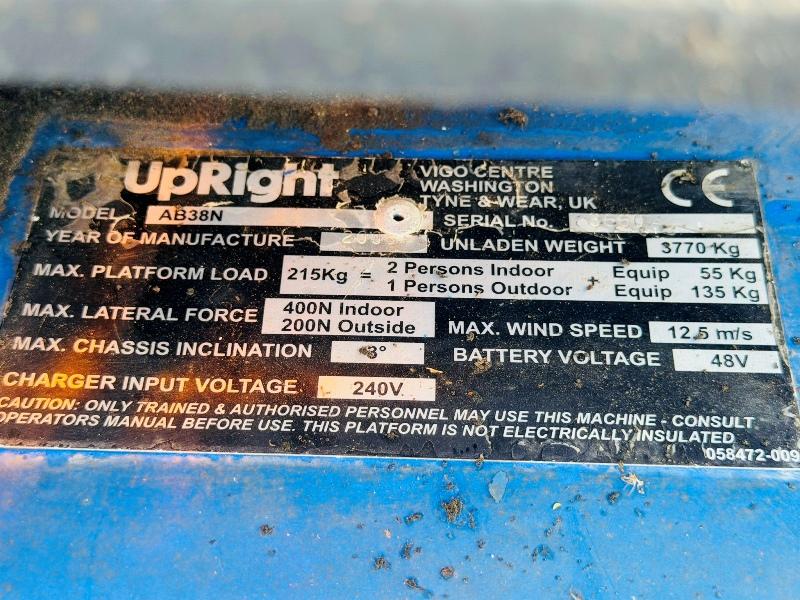UPRIGHT AB38N ELECTRIC MANLIFT*NEEDS CHARGING*VIDEO*