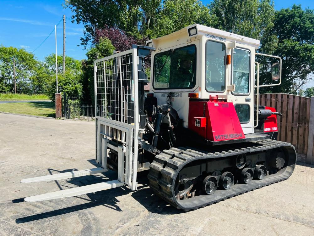 MITSUBISHI MKM-1150 TRACKED TRACTOR C/W 2 STAGE MASK , PALLET TINES & SIDE SHIFT 