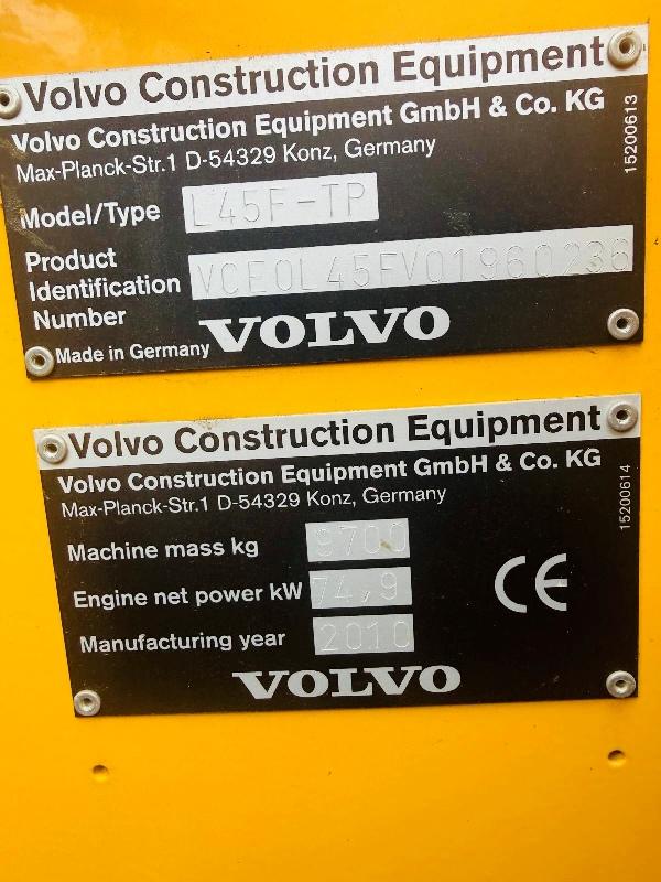 VOLVO L45F-TP LOADING SHOVEL*C/W BUCKET*YEAR 2010*VIDEO*