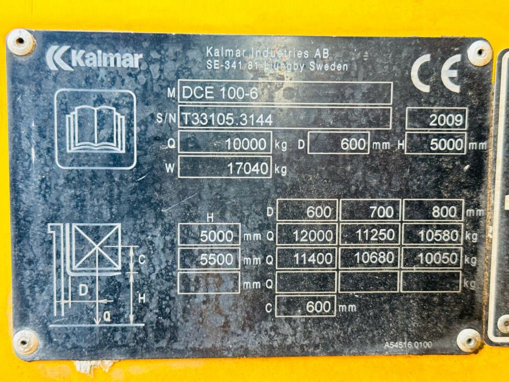KALMAR DCE 100-6 2 STAGE MAST FORKLIFT *YEAR 2009*VIDEO*