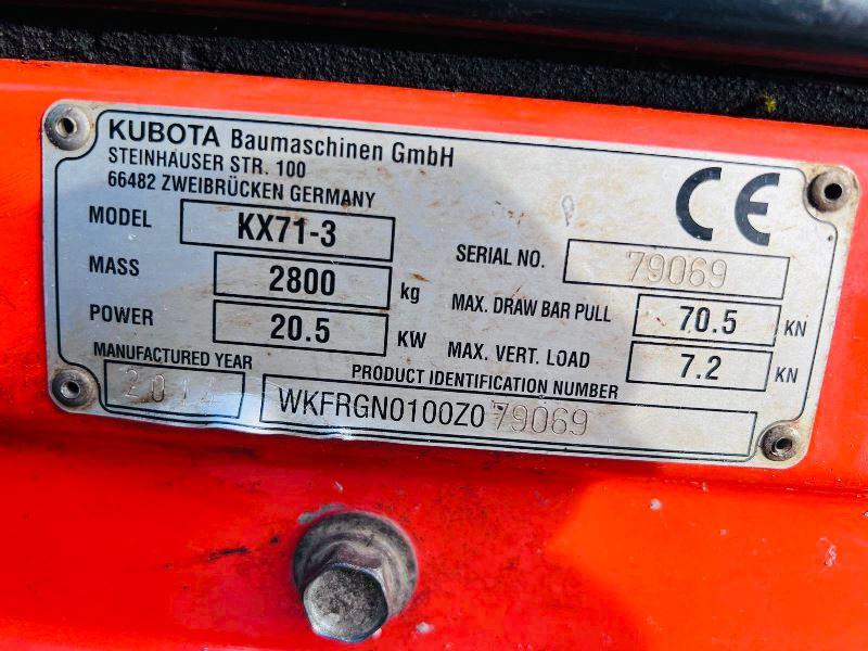 KUBOTA KX71-3 EXCAVATOR *YEAR 2014, 4211 HOURS, ONE OWNER FROM NEW*VIDEO*