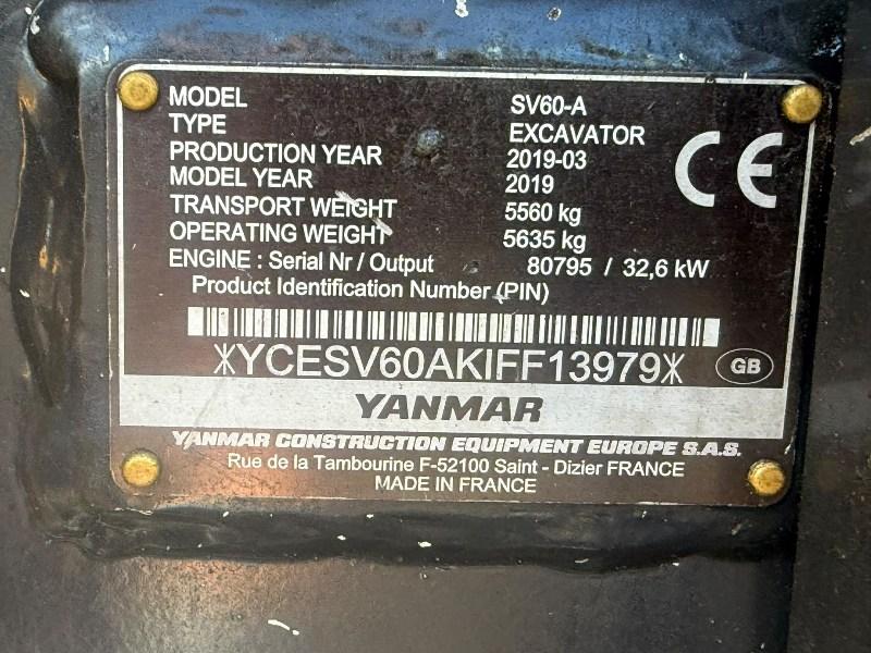 YANMAR SV60-A EXCAVATOR*YEAR 2019*C/W SCRAP GRAB*VIDEO*