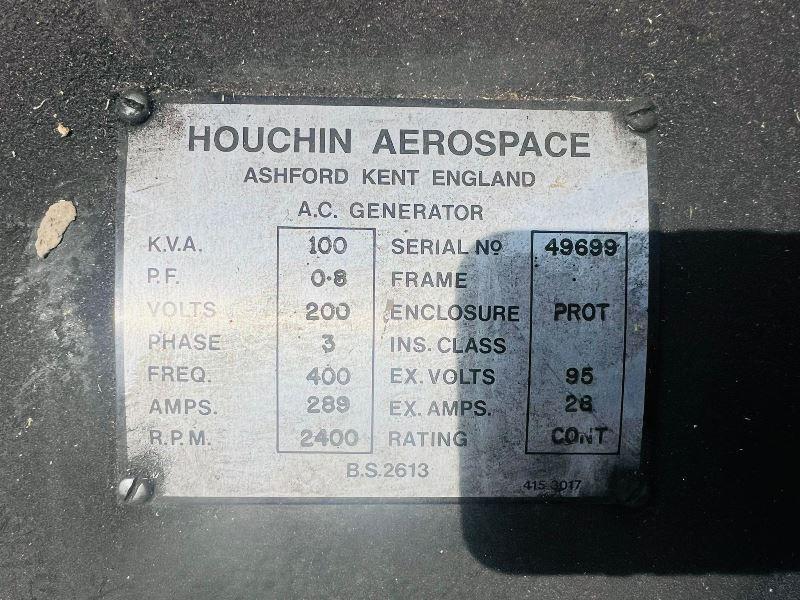 HOUCHIN AEROSPACE 100KVA GENERATOR C/W CUMMINS 4 CYLINDER ENGINE 