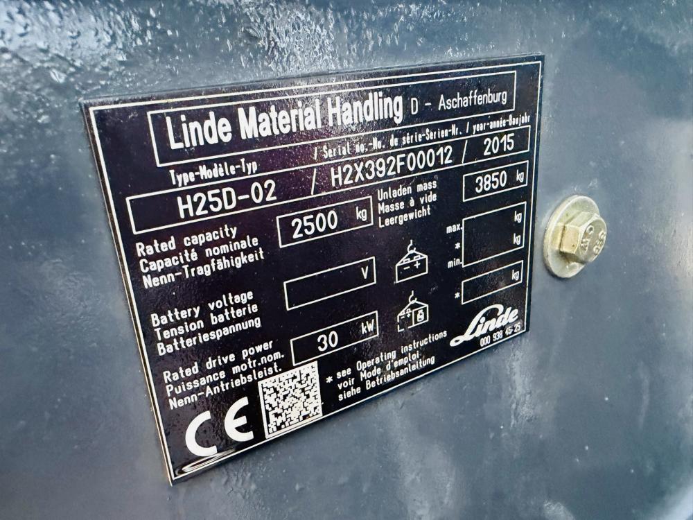 LINDE H25D-02 FORKLIFT*YEAR 2015*C/W PALLET TINES*VIDEO*