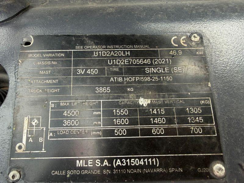 TCM U1D2A20LH FORKLIFT*C/W FORK POSITIONER*YEAR 2021*VIDEO*