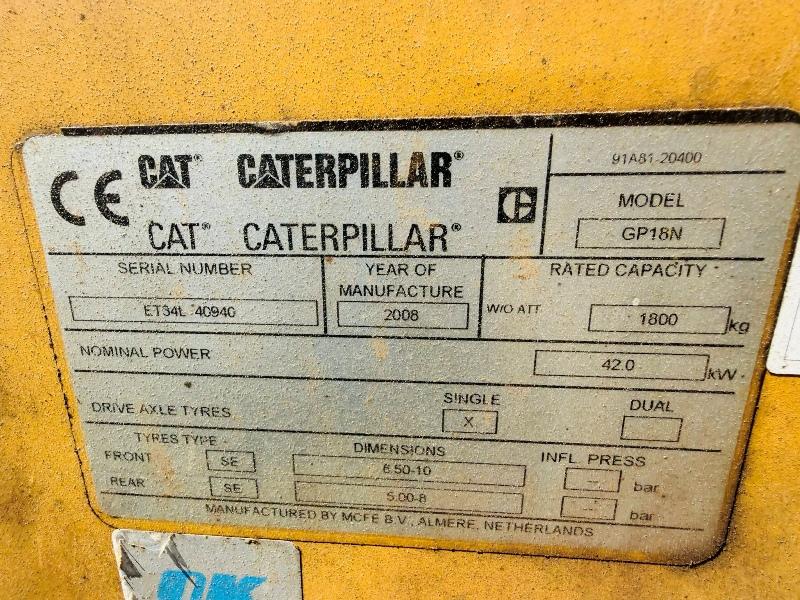 CATERPILLAR GP18N FORKLIFT*C/W PALLET TINES*VIDEO*