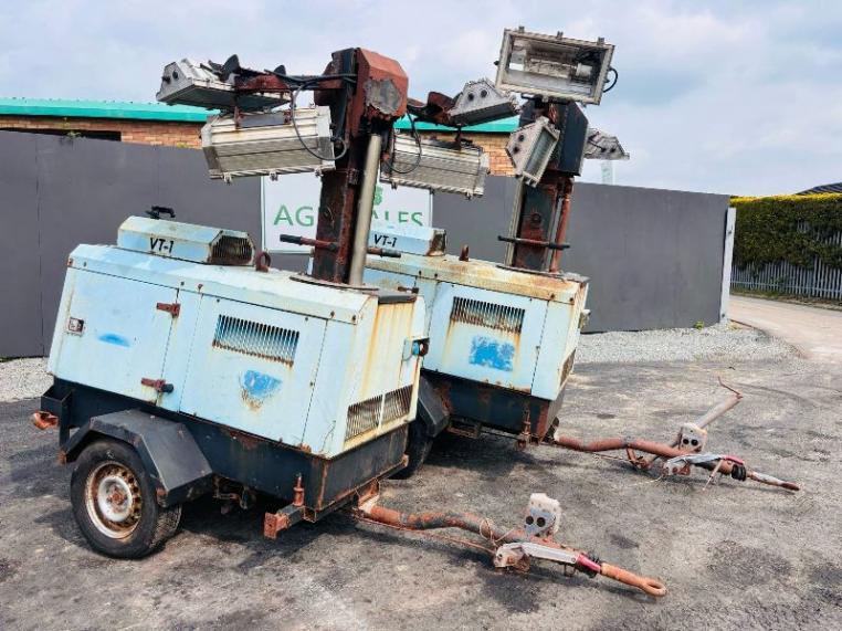 VT1 LIGHTING TOWERS *C/W 3 CYLINDER KUBOTA ENGINE*CHOICE OF 2*VIDEO*
