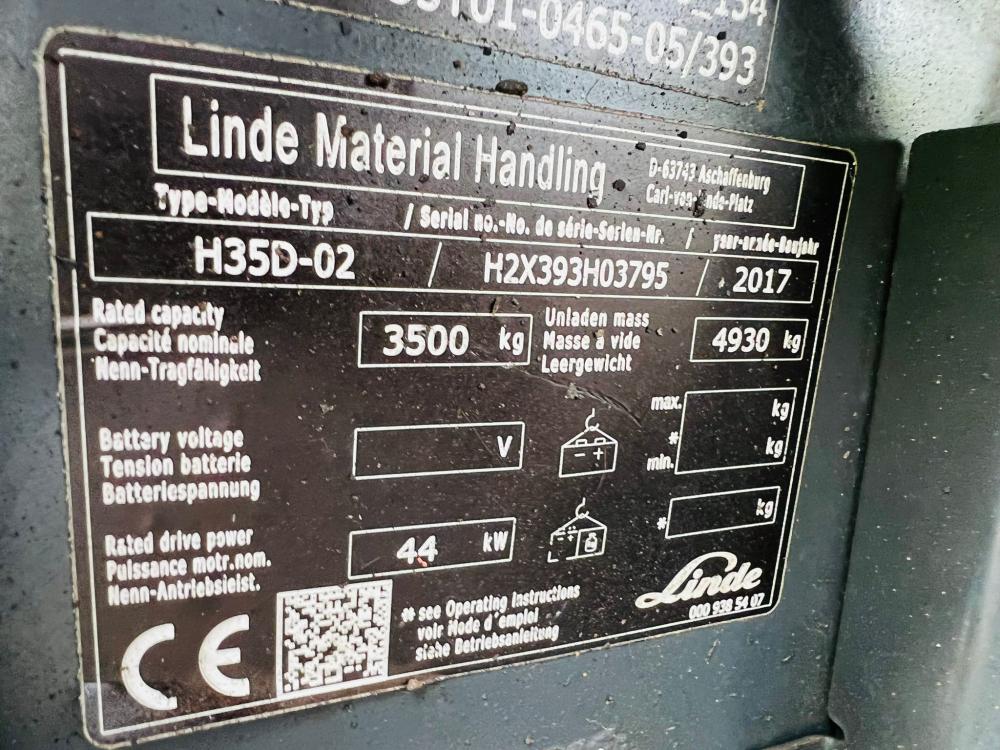 LINDE H35D DIESEL FORKLIFT * CONTAINER SPEC , YEAR 2017 * C/W HYDRAULIC TURN TABLE 