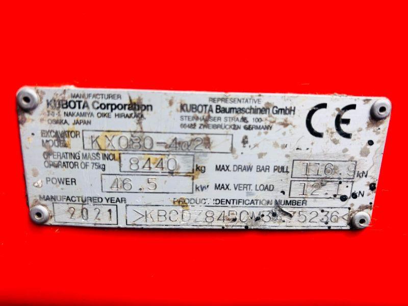KUBOTA KX080-4A2 EXCAVATOR* YEAR 2021*C/W SELECTOR GRAB*VIDEO*