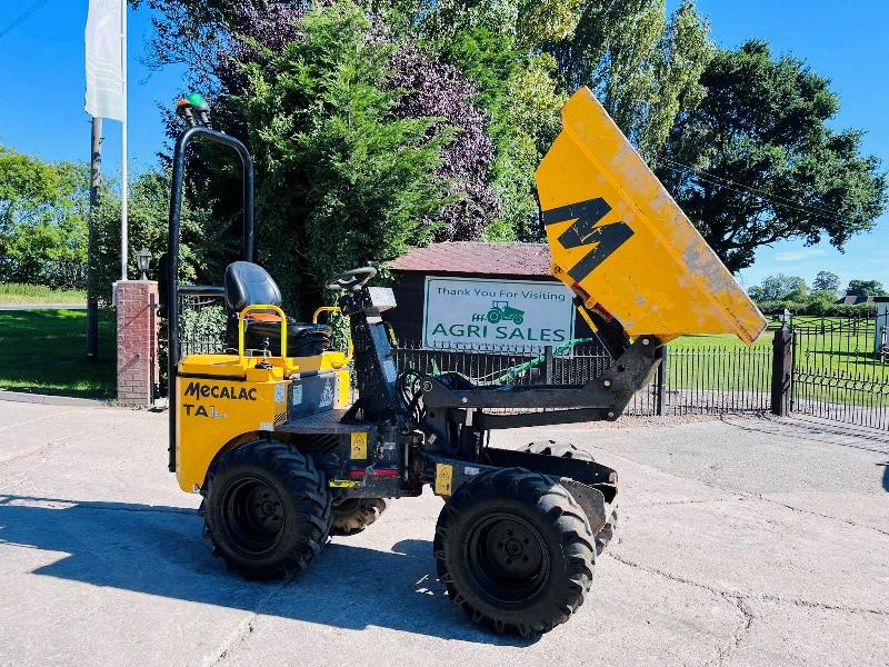 MECALAC TA1HT 1 TON HIGH TIP DUMPER *YEAR 2018, 1362 HOURS* C/W ROLE BAR *VIDEO*