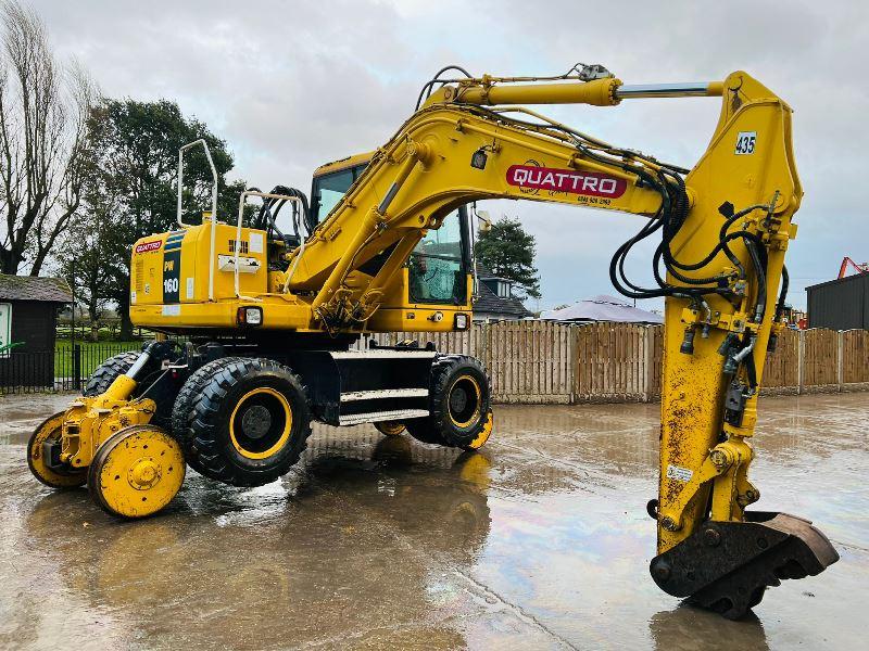 KOMATSU PW160ES-7K 4WD WHEELED EXCAVATOR C/W QUICK HITCH & RAILWAY GEAR *VIDEO*
