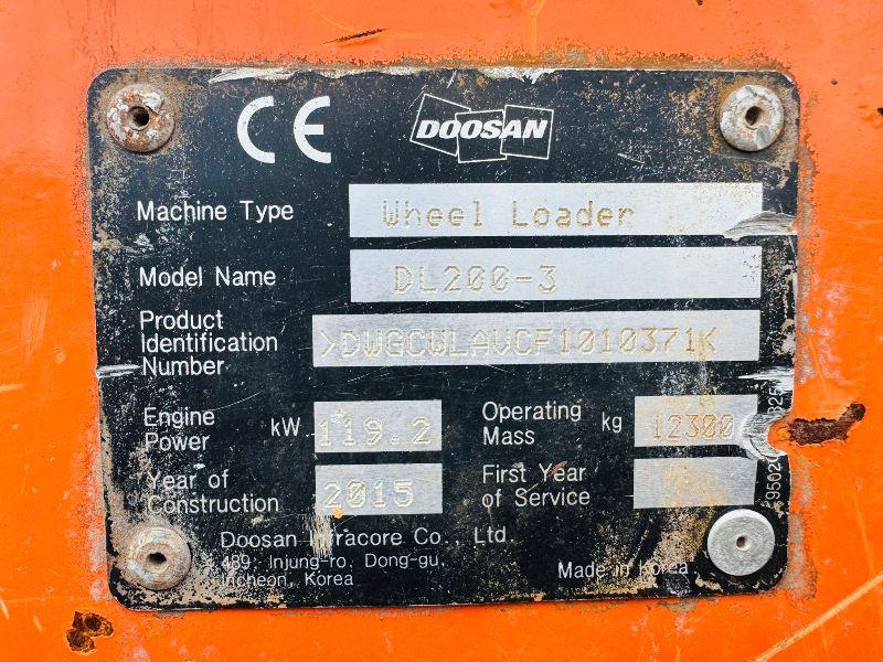 DOOSAN DL200-3 LOADING SHOVEL* C/W BUCKET*YEAR 2015*VIDEO*