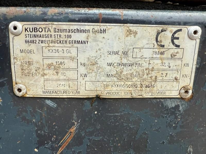 KUBOTA KX36-3GL MINI EXCAVATOR*EX DIGGER LAND*YEAR 2011*VIDEO*