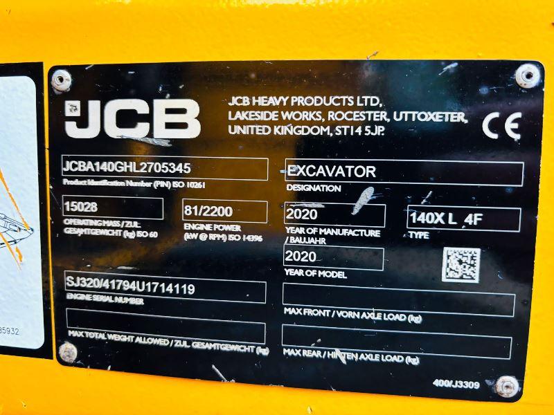 JCB 140XLC TRACKED EXCAVATOR *YEAR 2020, 3774 HOURS* C/W QUICK HITCH *VIDEO*