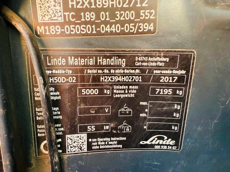 LINDE H50D-02 FORKLIFT*C/W PALLET TINES*YEAR 2017*VIDEO*