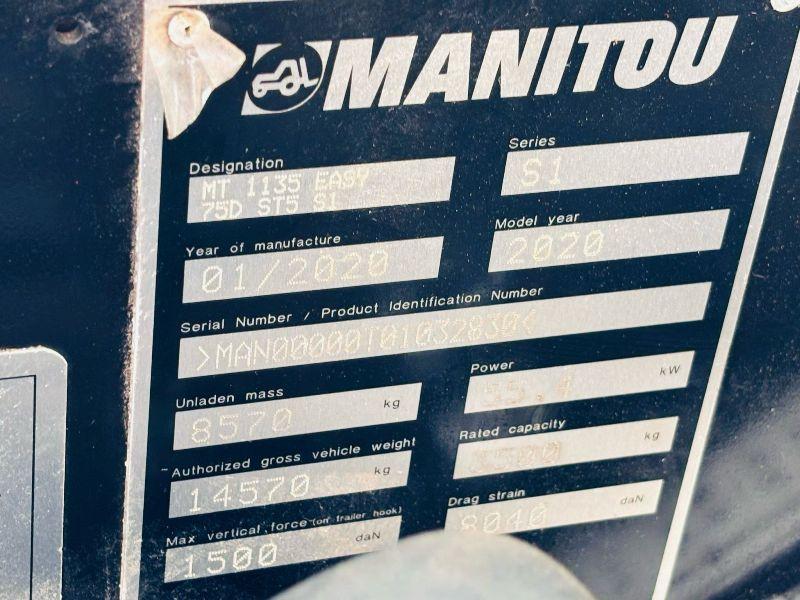 MANITOU MT1135 TURBO TELEHANDLER *C/W PALLET TINES*YEAR 2020*VIDEO*