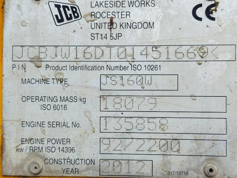 JCB JS160W EXCAVATOR*HIGHRISE CAB*C/W SELECTOR GRAB*YEAR 2012*VIDEO*