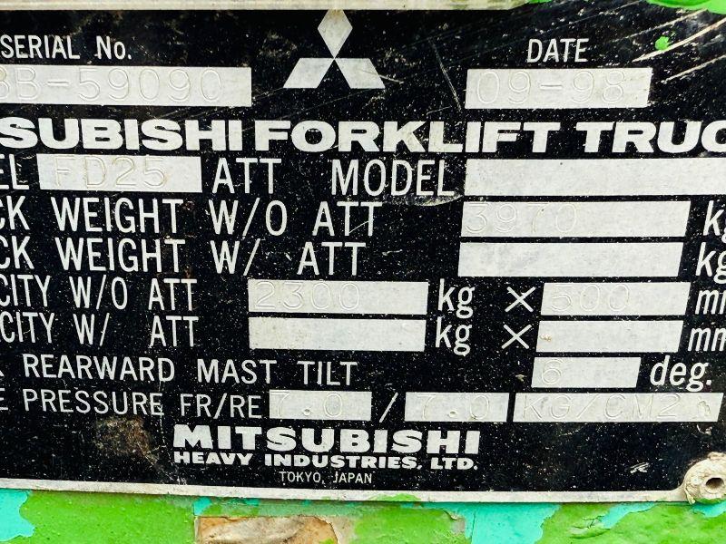 MITSUBISHI FD25 CONTAINER SPEC FOKRLIFT*C/W PALLET TINES*VIDEO*
