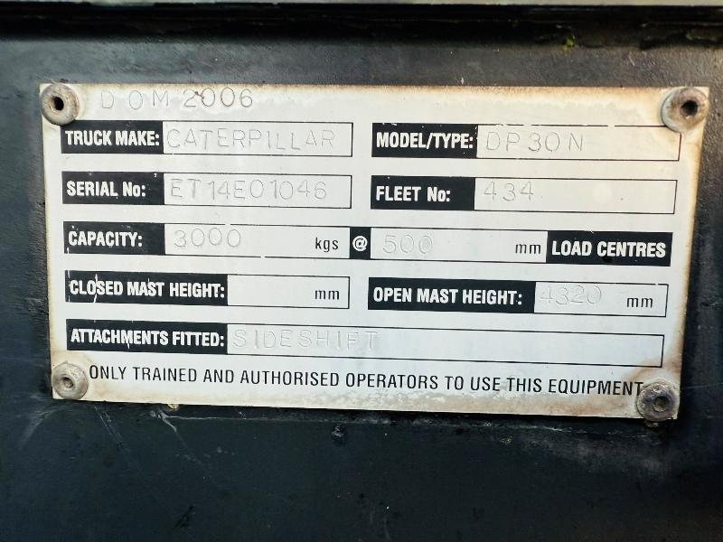 CATERPILLAR DP30N FORKLIFT*C/W PALLET TINES*VIDEO*