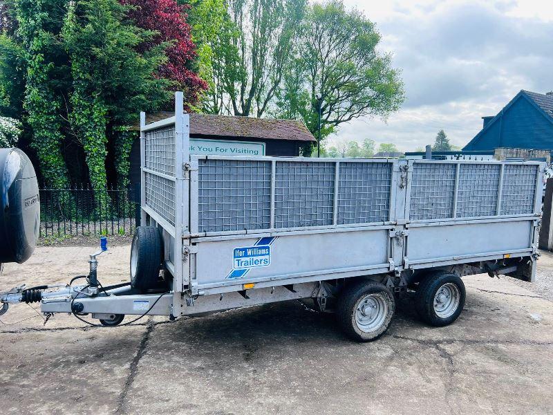 IFOR WILLIAMS LM125G DOUBLE AXLE DROP SIDE TRAILER C/W HIGH SIDED CAGE SIDES 