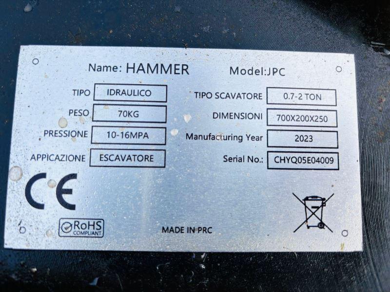 UNUSED 1 X DITCHING BUCKET, 1 X DIGGING BUCKET, 1 X HYDRAULIC HAMMER *2023* VIDEO *
