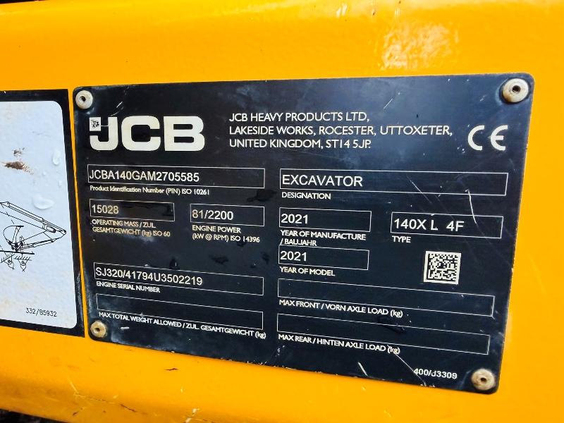 JCB 140XLC TRACKED EXCAVATOR*7007 HOURS*C/W BUCKET*YEAR 2021*VIDEO*