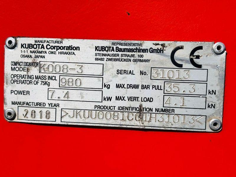 KUBOTA K008-3 TRACKED EXCAVATOR*C/W SELECTION OF BUCKETS*VIDEO*