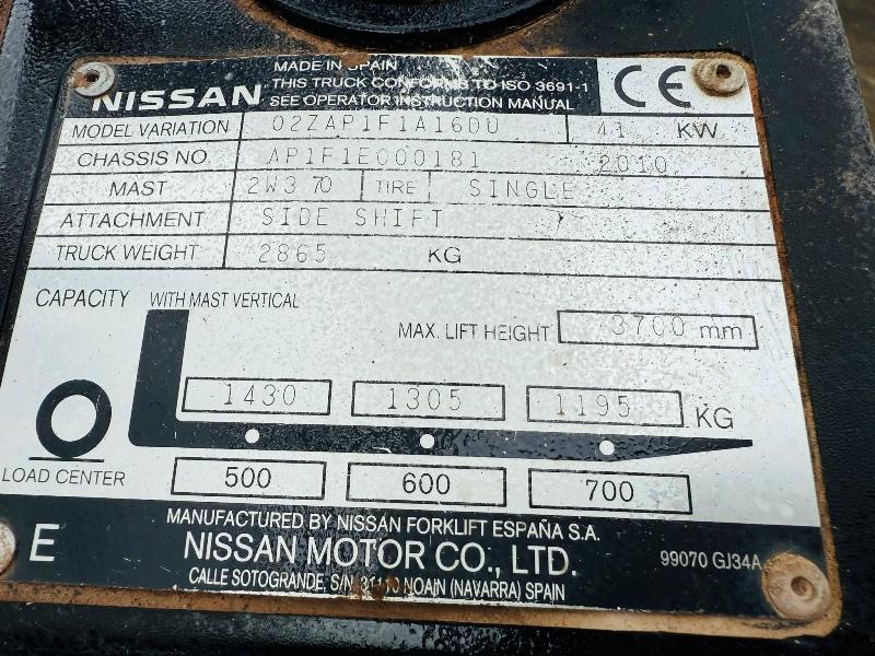 NISSAN 16 PETROL/GAS FORKLIFT*C/W SIDESHIFT*YEAR 2010*VIDEO*
