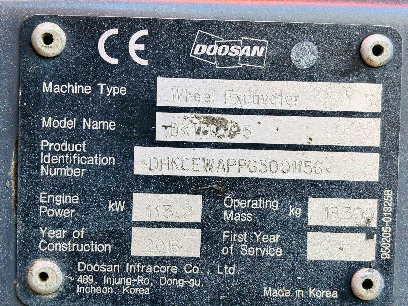DOOSAN DX170W 4WD WHEELED EXCAVATOR *YEAR 2016* C/W HYDRAULIC TILITING QH *VIDEO*