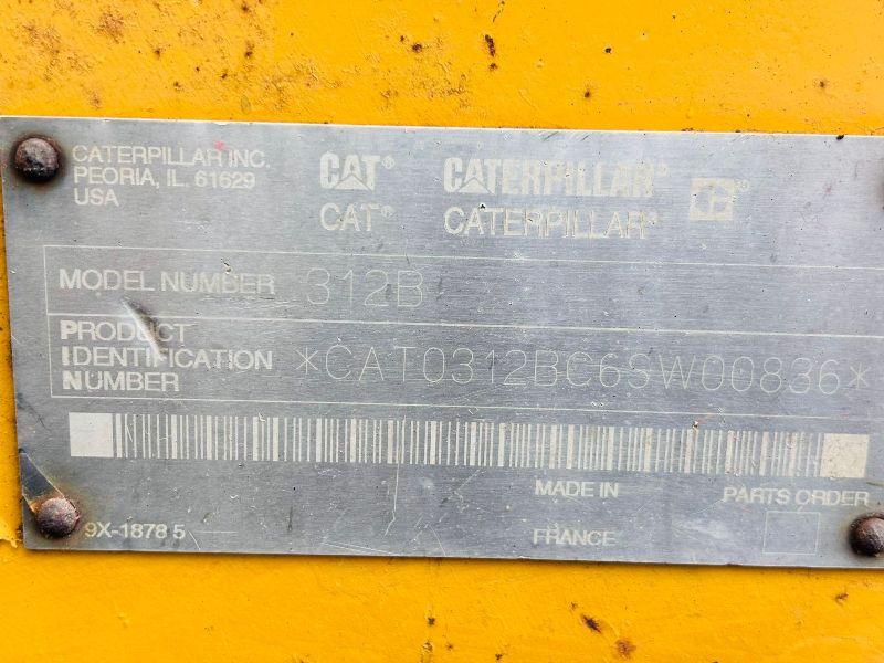 CAT 312B EXCAVATOR* READING 9108 HOURS*C/W QH & BUCKET*VIDEO*