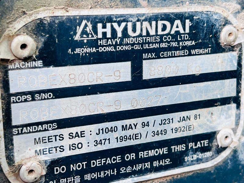 HYUNDIA ROBEX 80CR-9 EXCAVATOR *YEAR 2011, 4771 HOURS* C/W QUICK HITCH *VIDEO*