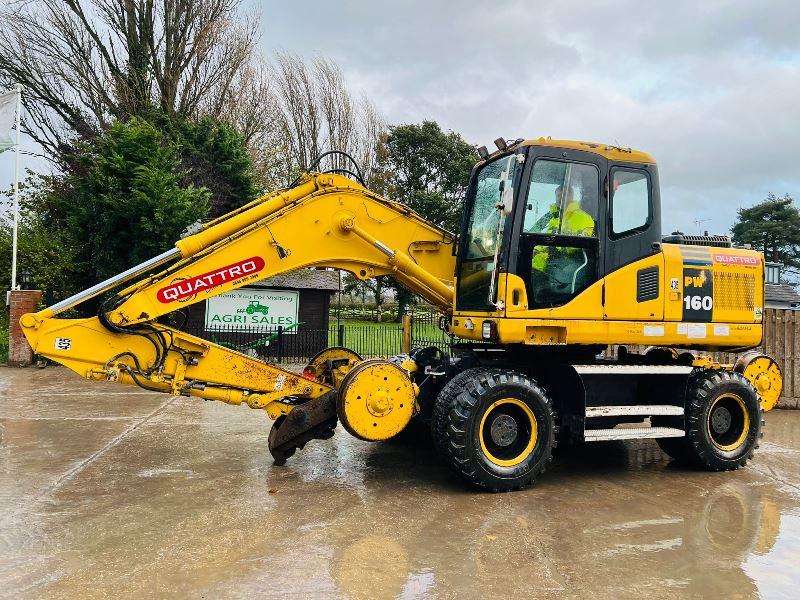 KOMATSU PW160ES-7K 4WD WHEELED EXCAVATOR C/W QUICK HITCH & RAILWAY GEAR *VIDEO*
