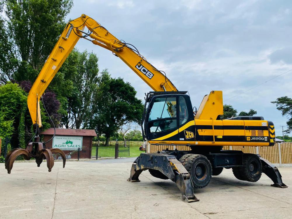 JCB JS200W HIGH RISE CAB SCRAP HANDLER *YEAR 2007* C/W 5 TINE SCRAP GRAB