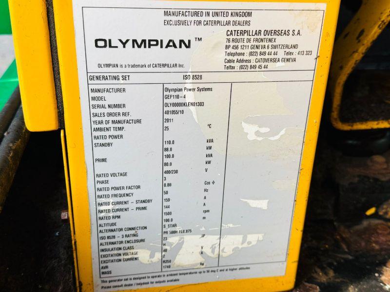 OLYMPIAN GEP110-4 110KVA GENERATOR*C/W PERKINS ENGINE*VIDEO*