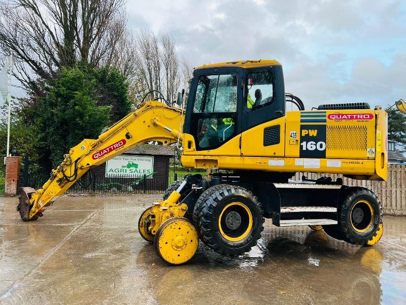 KOMATSU PW160ES-7K 4WD WHEELED EXCAVATOR C/W QUICK HITCH & RAILWAY GEAR *VIDEO*