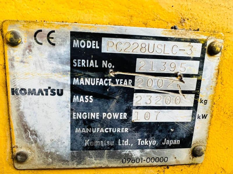 KOMATSU PC228USLC-3 EXCAVATOR * ZERO SWING * C/W DEMOLITION GARUDS *VIDEO*